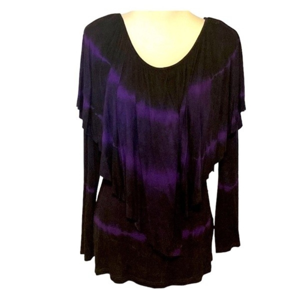 Olivia black and deep purple tie-dye versatile top.